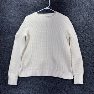 Duluth Trading Co Womens Medium Cream White Waffle Knit Cotton Sweater Crewneck